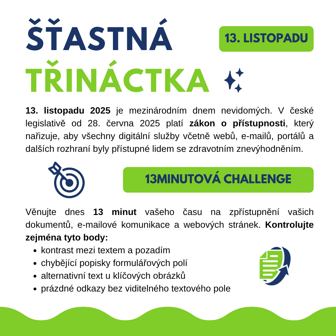 Ilustrační grafika k 13minutové challenge na zpřístupnění webových služeb.